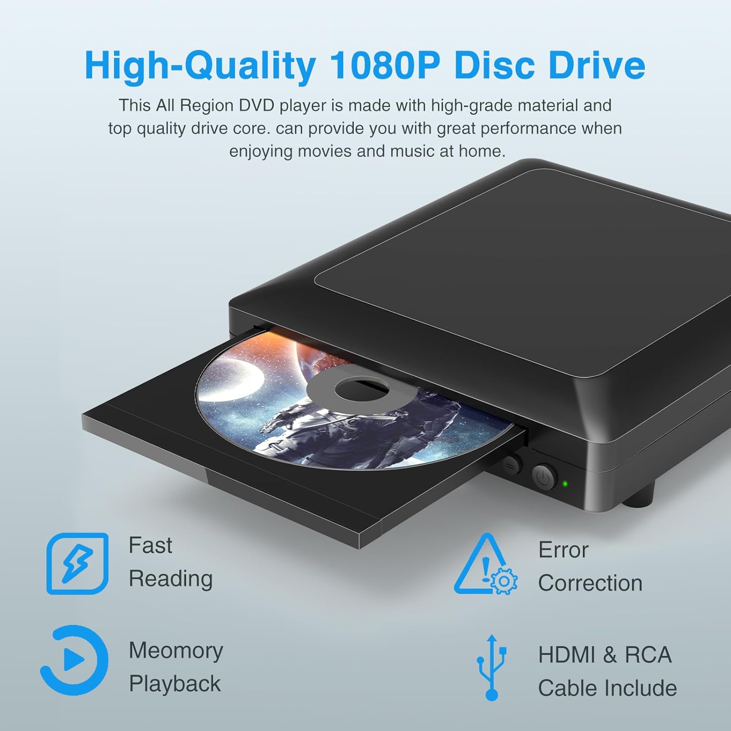 Ceihoit Mini HD DVD Player, CD Players for Home, DVD Players for TV, HDMI and RCA Cable Included, Up-Convert to HD 1080p, All Region, Breakpoint Memory, Built-in PAL/NTSC, USB 2.0 - Image 5