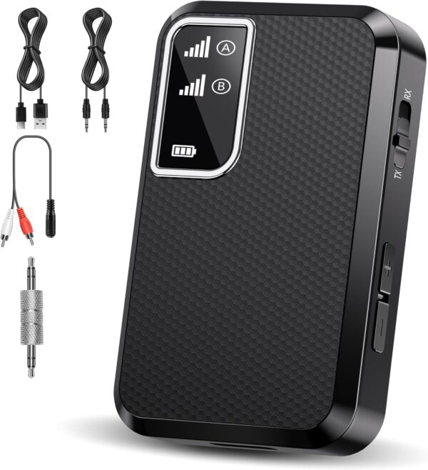 Bluetooth Transmitter Receiver, 2-in-1 V5.3 Bluetooth Aux Adapter with LED Display, Portable Adapter for TV/Car/MP3 Player/Home Theater/Switch, Low Latency, Pairs 2 Devices Simultaneously