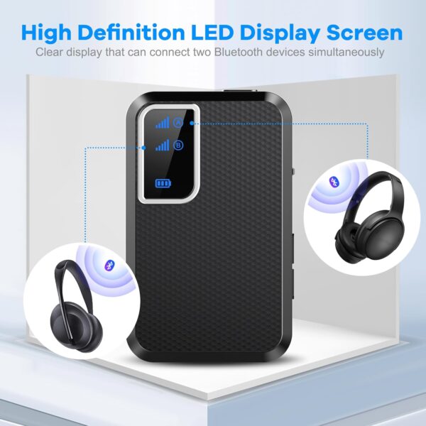 Bluetooth Transmitter Receiver, 2-in-1 V5.3 Bluetooth Aux Adapter with LED Display, Portable Adapter for TV/Car/MP3 Player/Home Theater/Switch, Low Latency, Pairs 2 Devices Simultaneously - Image 8