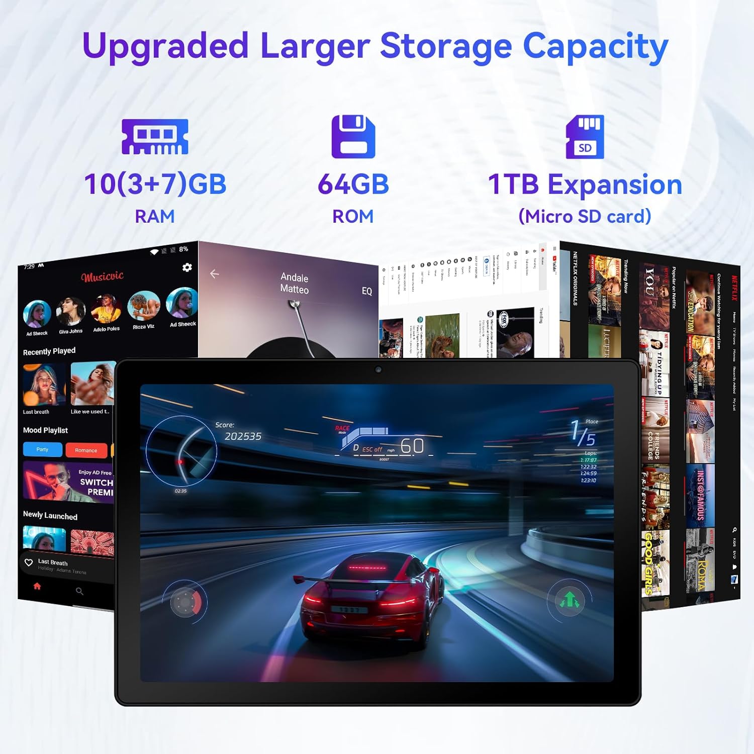 Android 14 Tablet, Octa-Core 10 inch Tablet, 10GB RAM+64GB ROM (Expand to 1TB), Android Tablet with Bluetooth 5.3, WiFi 6, 5MP+8MP Dual Camera, Face ID, 4G Dongle Wireless Internet (Black) - Image 4