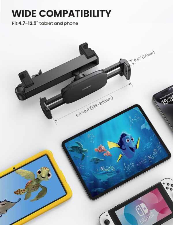 Lamicall Car Headrest Tablet Holder - [Lockable] [3 in 1 Extension Arm] Upgrade Tablet Mount for Car Backseat, Road Trip Essentials for Kids, for iPad Pro, Air, Mini, Galaxy, Fire HD, 4.7-13" Tablets - Image 6