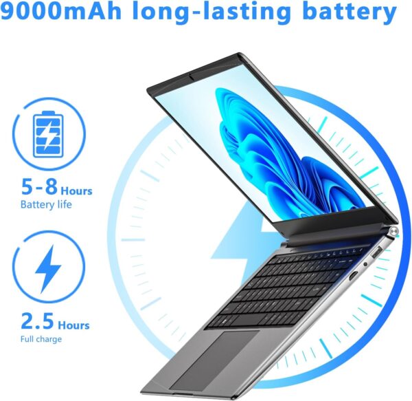 Morostron Laptop 16-inch 8GB DDR 256GB SSD Portable Laptop,Expandable to 1TB Pentium Quad-core CPU up to2.6 GHz 9000mAh Battery Mini HDMI Interface USB3.0 Interface Dual-Band WiFi Webcam Slim laptops - Image 5