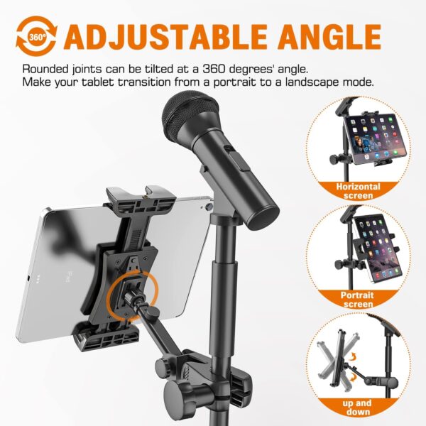 Tablet Holder for Microphone Stand, Mic Music Stand Tablet Holder for iPad, Smartphone Tablet Mic Stand Mount for Shee Music Fits Devices from Screen Size 4.7 to 12.9 Inches - Image 3