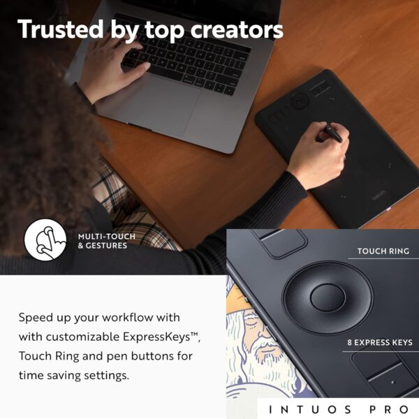 Wacom Intuos Pro Medium Bluetooth Graphics Drawing Tablet, 8 Customizable ExpressKeys, 8192 Pressure Sensitive Pro Pen 2 Included, Compatible with Mac OS and Windows,Black - Image 3