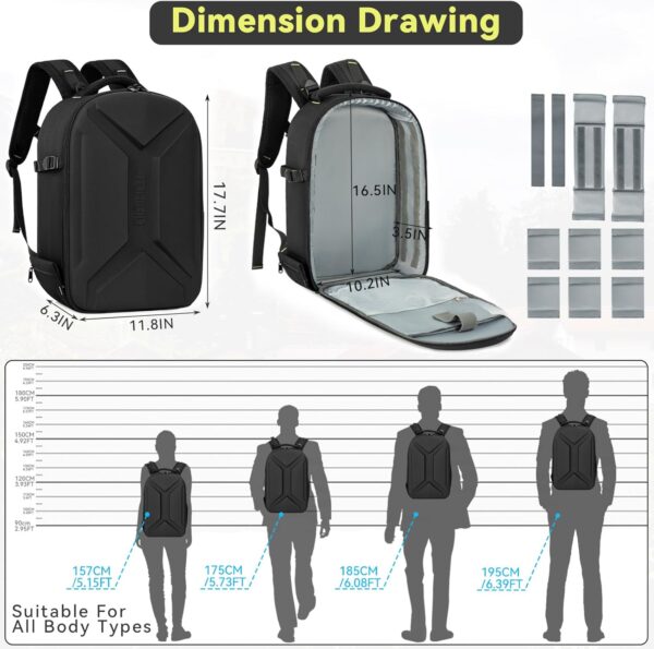 TORIBIO Hardshell Camera Backpack, DSLR/SLR/Mirrorless Photography Camera Bag, Waterproof Camera Case with Tripod Holder & Laptop Compartment Compatible with Canon/Nikon/Sony, Black - Image 3