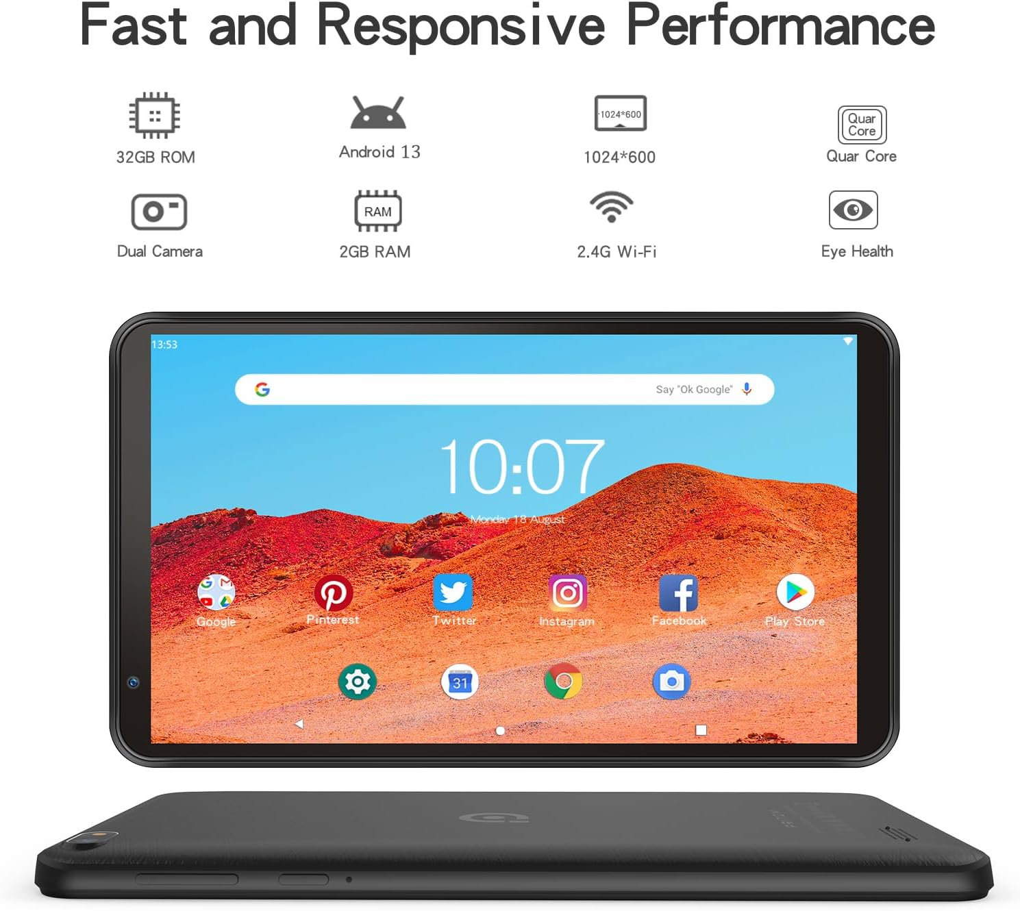 PRITOM 7 inch Tablet 32 GB -Android 13 Tablet PC with Quad Core Processor, HD IPS Display, Dual Camera, WiFi, Bluetooth, Tablet with Case, 2024 - Image 2