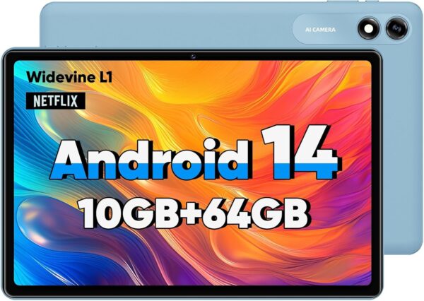Tablet, 10 inch Android 14 Tablet, Google Tablets with Octa-Core Processor, 10GB RAM + 64GB ROM 1TB Expand, GPS, 6000mAh, 1280x800 IPS Display, BT5.0, Dual Camera, WiFi 5, GPS (Blue)