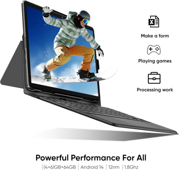 Tablet, Android 14 Tablets 64GB+10(4+6 Expand)GB 512GB Expandable, Octa-Core Tablet with WiFi, 8000mAh Battery, 10.1 inch Tablet with 800MP Camera, Tablet with Keyboard Case, Stylus, Bluetooth (Black) - Image 2