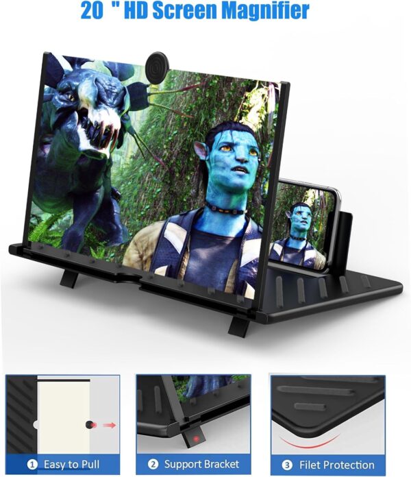20" Screen Magnifier for Cell Phone,Mobile Phone 3D Magnifier, Screen Expanders for Movies, Videos, and Gaming, Foldable Phone Stand with Screen Amplifier Compatible with All Smartphones(Black) - Image 2