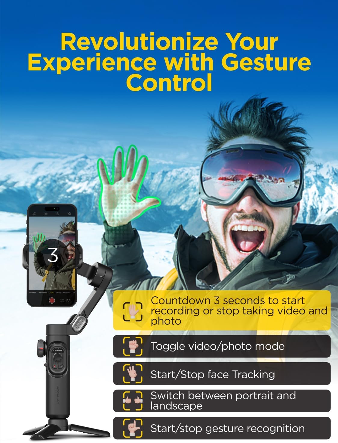 Gimbal Stabilizer for Smartphone, iPhone Gimbal w/Focus Wheel Face/Object Tracking Gimbal for iPhone 16 15 Pro Max/Android Foldable 3-Axis Handheld Phone Gimbal for Video Recording -Smart XE - Image 4