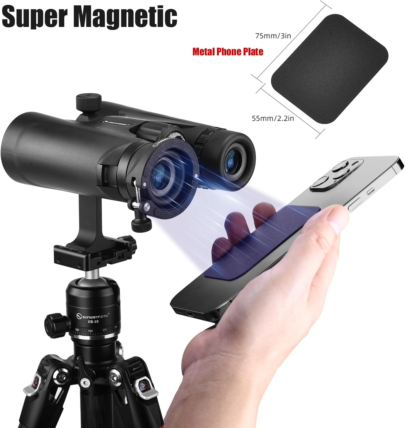 SUNWAYFOTO BA-43 Cell Phone Adapter for Binocular, Universal Smartphone Mount for Binocular, Compatible with Eyepiece Outer Diameter 38-45mm - Image 4