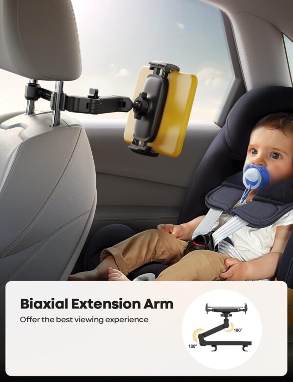 Lamicall Car Headrest Tablet Holder - [3 in 1 Extension Arm] Adjustable Tablet Car Mount for Back Seat, Road Trip Essentials for Kids, for 4.7-11" Tablet Like iPad Pro, Air, Mini, Galaxy, Fire, Black - Image 2
