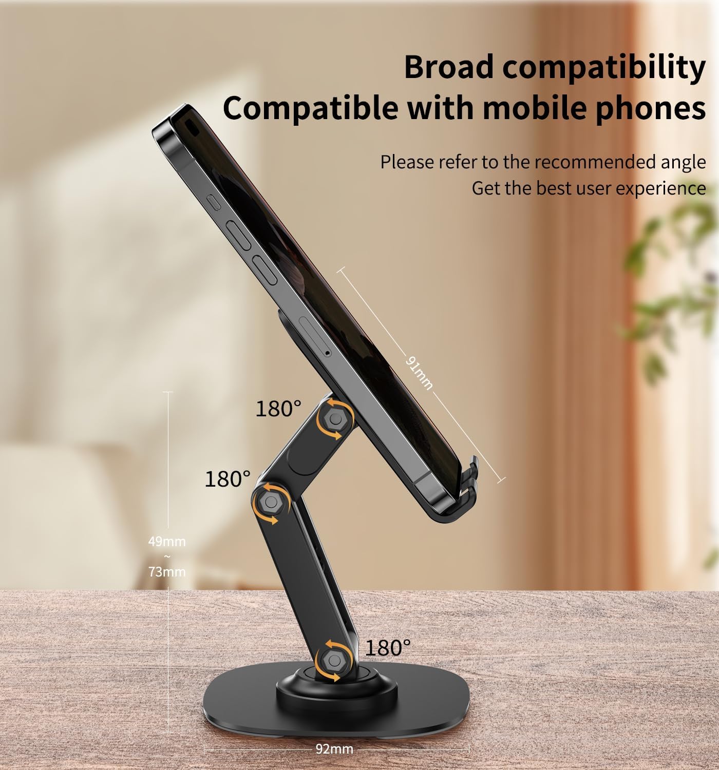 360° Cell Phone Stand for Desk, Cell iPhone Holder for Desk Foldable Office Desk Phone Stand for Video Recording Adjustable Travel Phone Mobile Stand for All Smartphones,iPhone,iPad,Switch(K69-Black) - Image 4