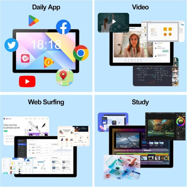 Tablet, 10.1" Android Tablet with Quad-Core Processor, 6GB RAM 64GB ROM, 1280 * 800 HD IPS Touchscreen, 6000 mAh Battery Last up to 8 Hours, WiFi 6, BT 5.2, Dual Camera - Image 7