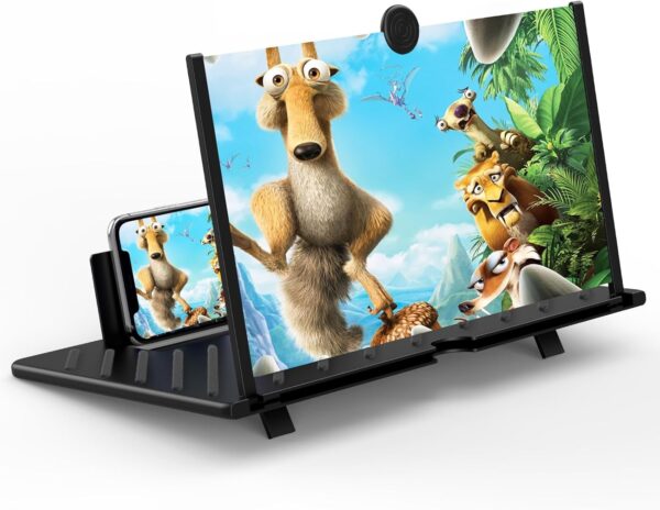 20" Screen Magnifier for Cell Phone,Mobile Phone 3D Magnifier, Screen Expanders for Movies, Videos, and Gaming, Foldable Phone Stand with Screen Amplifier Compatible with All Smartphones(Black)