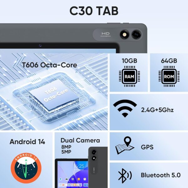Tablet, 10 inch Android 14 Tablet, Google Tablets with Octa-Core Processor, 10GB RAM + 64GB ROM 1TB Expand, GPS, 6000mAh, 1280x800 IPS Display, BT5.0, Dual Camera, WiFi 5, GPS (Blue) - Image 2