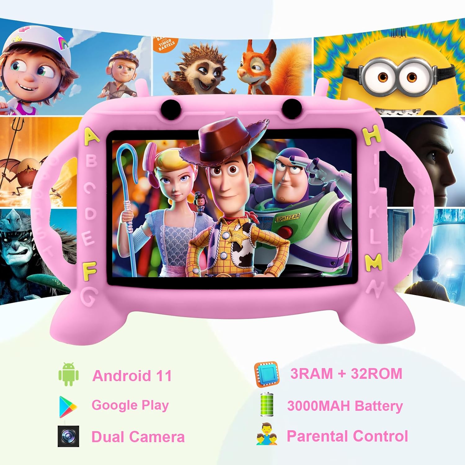 Kids Tablet, 7 inch Tablet for Kids 2-10, Educational Learning Toddler Tablet Android 11, 3GB RAM+32GB ROM Storage, Google Play YouTube - Image 2