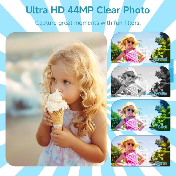 Digital Camera for Teens, FHD 4K 44MP Digital Camera Blue Autofocus with 64GB SD Card 16X Zoom, Cameras for Photography Compact Point and Shoot Camera for Teen Boy Girl Kids Camera Beginner - Image 4
