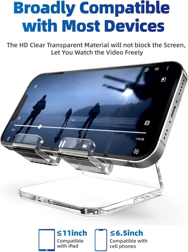 TOPGO Acrylic Cell Phone Stand, Clear Phone Holder for Office Desk, Vanity, Kitchen, Bedside Table, Compatible with iPhone/Smartphones/iPad/Switch/Kindle, Office Desk Accessories, Desk Organization - Image 5