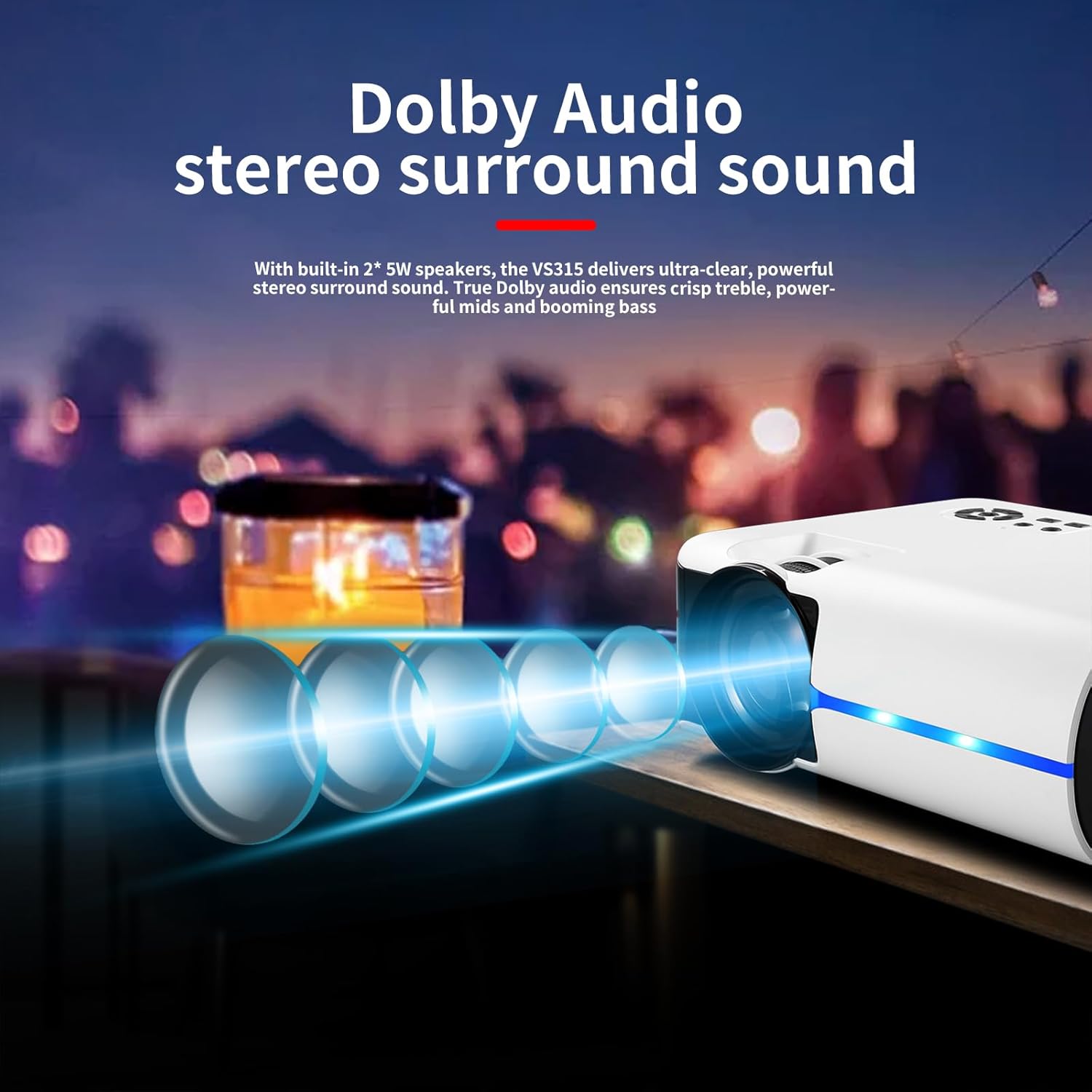 Smart HD Projector with 5G WIFI and Bluetooth, Netflix/Amazn Prime Video Certified, Dolby Audio, Outdoor Projector, 200-inch Zoom Home Theater Projector, Compatible with TV Stick, iOS, Android - Image 5