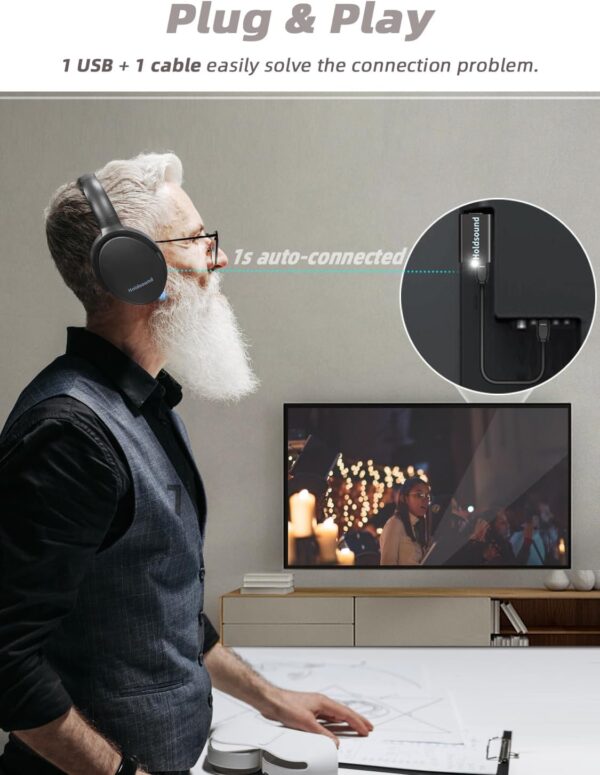 Wireless Headphones for TV - BKM400 Bluetooth TV Headphones Wireless with USB Transmitter Set Optical, AUX, RCA, USB, Plug & Play, 165FT Long Range, No Delay, 20 Hours, Louder and Clearer - Image 4