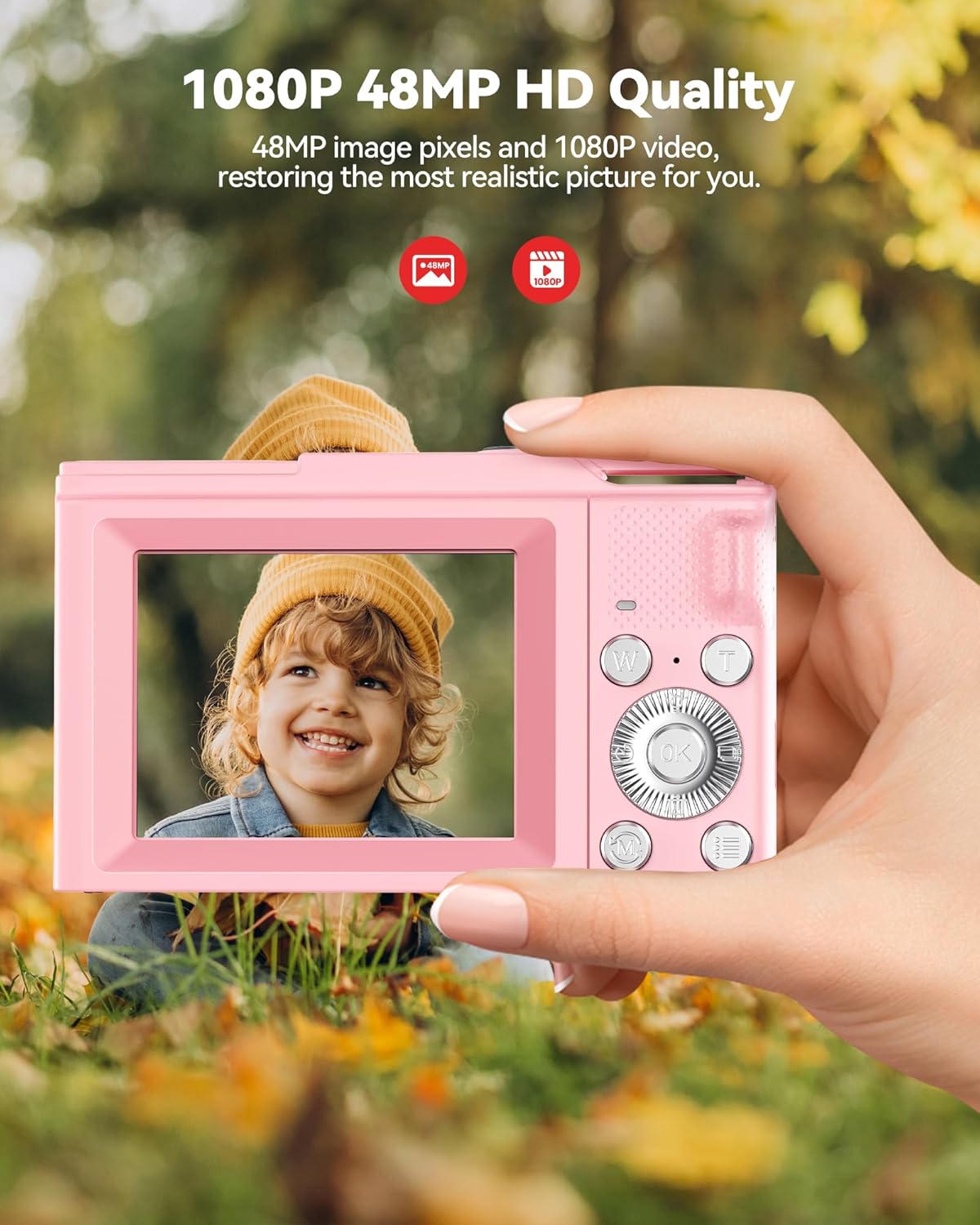 Digital Camera for Kids: FHD 1080P Camera - Video Cameras for Teens - 16X Zoom Shoot Camera for Girls - Compact Camera with 32GB TF Card for Photography - Anti Shake Mini Camera for Vlogging Pink - Image 2