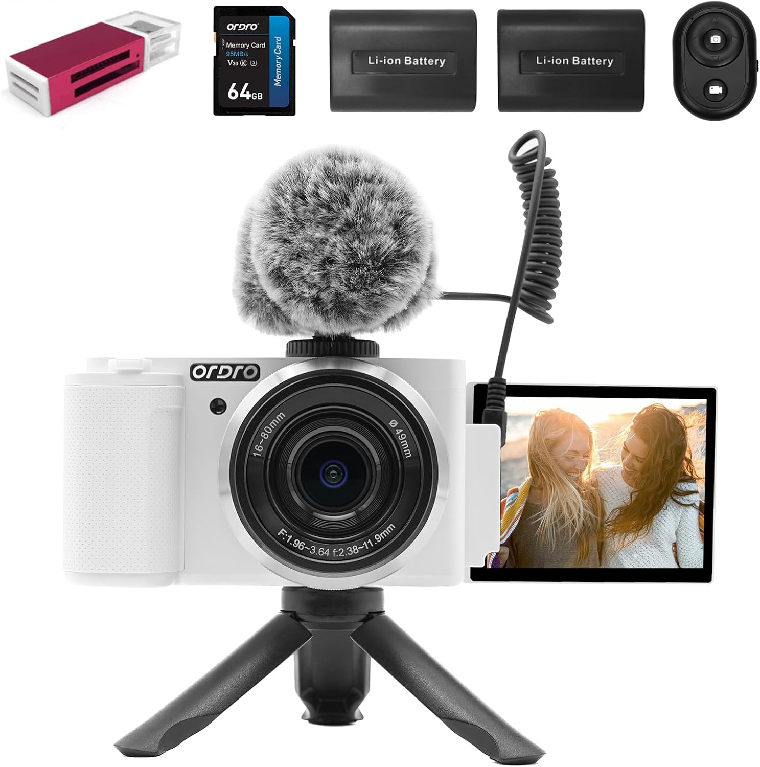 ORDRO G930 Digital Camera for Content Creators Vlogging Camera 5K 16-80 mm Wide Angle Cameras for Photography, Vlogging and YouTube with Flip Screen, Auto-Focus, Filters with Mic, Stand