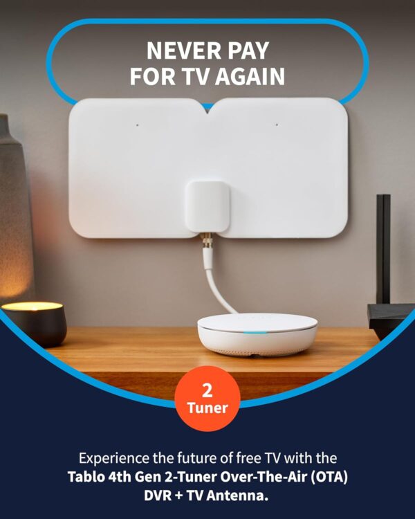 Tablo 4th Gen 2-Tuner Over-The-Air (OTA) DVR + 35-Mile Indoor TV Antenna - Watch, Pause & Record Live TV, News, Sports & Movies Throughout Your Home Over Wi-Fi - 50+ Hrs Recording - No Subscriptions - Image 2