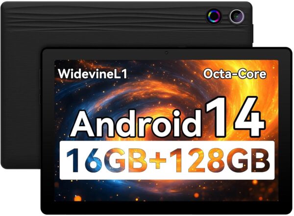 Tablet, Android Tablet, 16GB RAM 128GB ROM 1TB Expansion, 8-Core Processor, Android 14 Tablet 11 inch 1280x800 FHD Touch Screen, Widevine L1, Dynamic Halo, Dual Camera, WiFi6,BT5.3, 6800mAh Battery