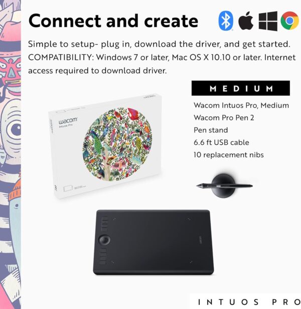 Wacom Intuos Pro Medium Bluetooth Graphics Drawing Tablet, 8 Customizable ExpressKeys, 8192 Pressure Sensitive Pro Pen 2 Included, Compatible with Mac OS and Windows,Black - Image 6