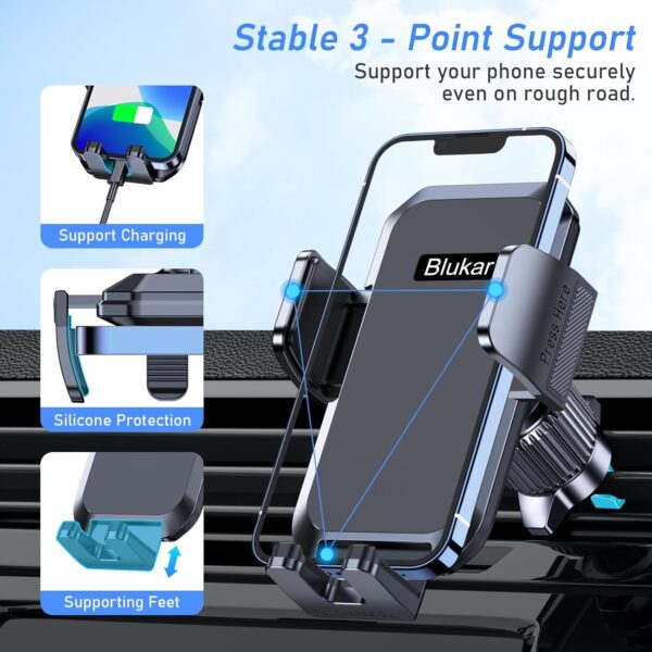 Car Phone Holder Mount, Super Stable Air Vent Cell Phone Car Mount with 2025 Metal Hook Clip, 360° Rotation,One Button Release for iPhone, Samsung, Google, and All Other Smartphones - Image 4