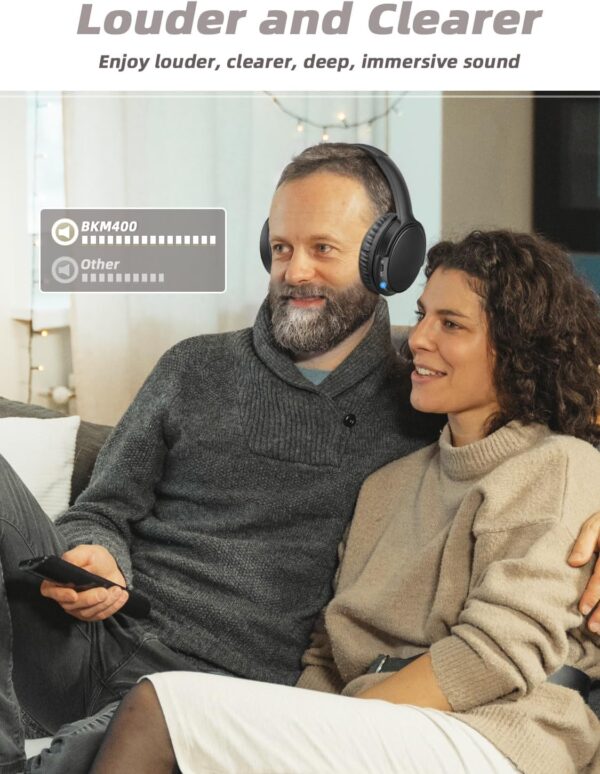Wireless Headphones for TV - BKM400 Bluetooth TV Headphones Wireless with USB Transmitter Set Optical, AUX, RCA, USB, Plug & Play, 165FT Long Range, No Delay, 20 Hours, Louder and Clearer - Image 7