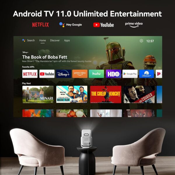 [Android TV 11.0 & 1080P Native] Wanbo T2 Ultra Projector with WiFi and Bluetooth, 120° Rotatable Projector Auto Focus, Home Outdoor Movie Proyector, 500 ANSI Smart Projector with Netflix & 5000+ Apps - Image 2