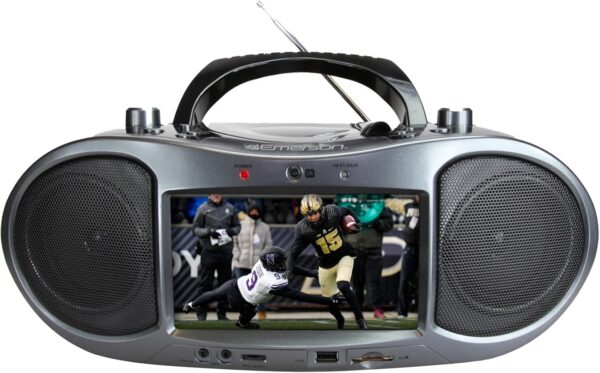 Emerson EDL-2560H Bluetooth DVD Boombox Multimedia Player, Portable Entertainment with 7'' LCD Screen, Digital TV Tuner, Bluetooth Streaming, CD/MP3 Player, AM/FM Radio, USB/SD Playback, Twin Speakers
