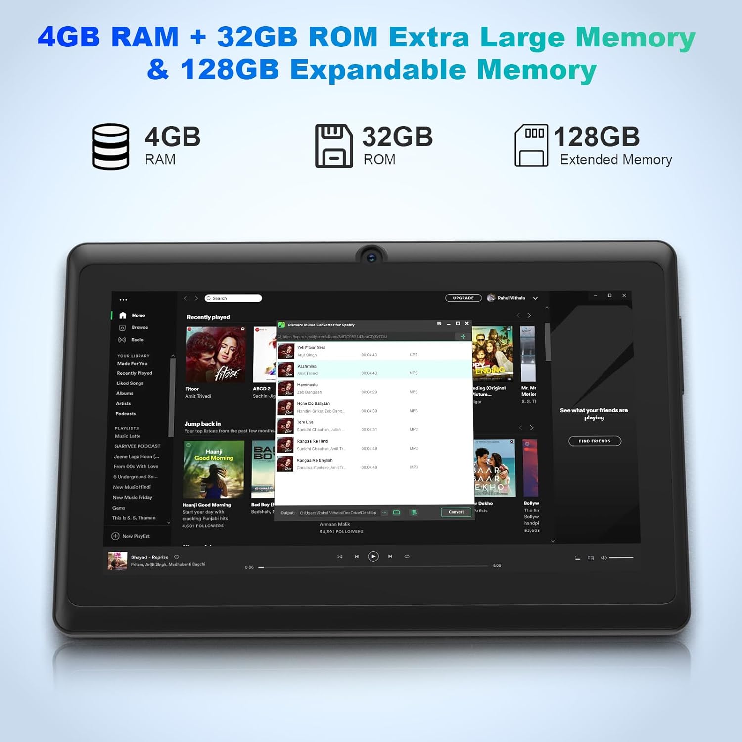 Android 12 Tablet 7 inch, 4GB RAM 32GB ROM Tablets, Quad-Core 1.5GHz Processor, Dual Camera,1024 x 600 IPS HD Display Screen,512GB Expand, WiFi, BT, 7" Tablet Black - Image 4