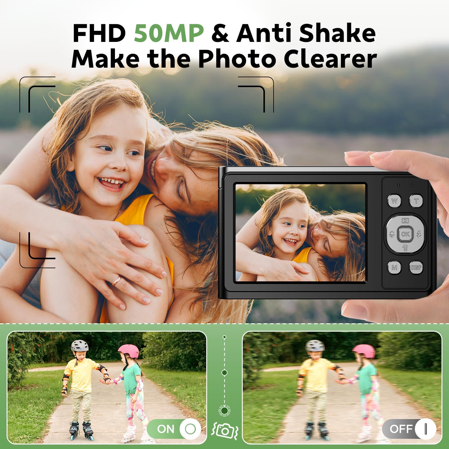 Digital Camera, FHD 1080P Kids Camera Autofocus 50MP Point and Shoot Digital Cameras with 32GB SD Card, 16X Zoom Anti Shake, Two Batteries, Lanyard, Compact Small Camera for Kids Boys Girls Black - Image 3