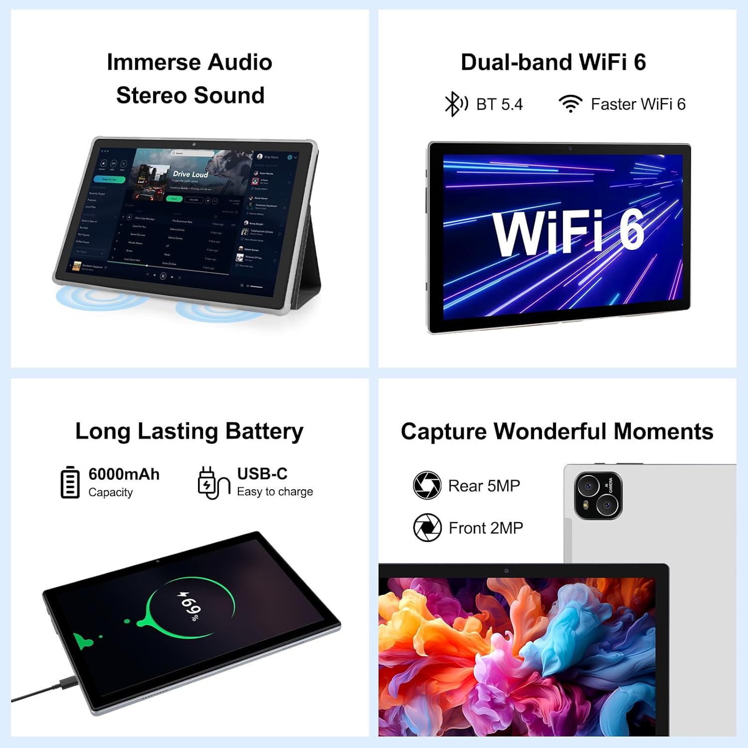 Android 14 Tablet, 10 Inch Tablet 12GB (4+8 Expand) RAM 128GB ROM, 1TB Expandable, Octa-Core Tablet with Keyboard, Mouse, Stylus, 1280 * 800 IPS, 6000mAh Battery, WiFi 6,BT 5.4, Dual Camera - Image 3