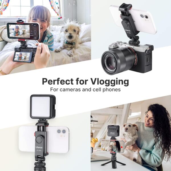 ULANZI Phone Tripod Mount ST-06S, New Universal Smartphone Mount Adapter with 2 Cold Shoe, 360° Rotates Adjustable Cell Phone Clip Clamp Holder, Compatible with iPhone, Samsung Galaxy and All Phones - Image 7