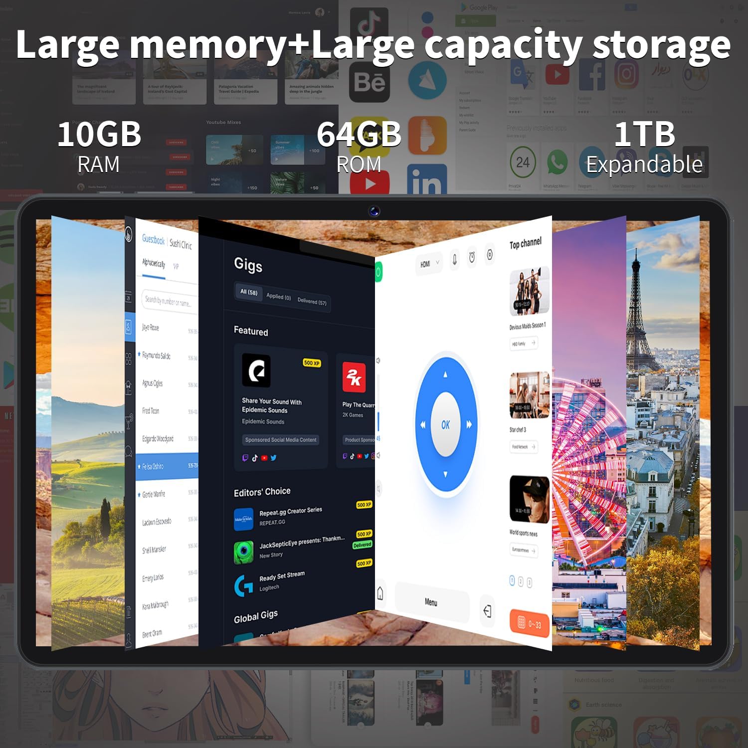 Android 14 Tablet 10.1 inch Tablet 2024 Latest Tablet with Keyboard Mouse 10GB+64GB 1TB Expand 6000mAh Octa-Core Processor Dual Camera WiFi 1280x800 IPS 18W Fast Charging(Black) - Image 2