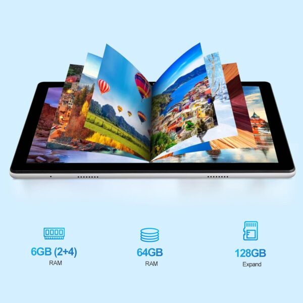 Tablet, 10.1" Android Tablet with Quad-Core Processor, 6GB RAM 64GB ROM, 1280 * 800 HD IPS Touchscreen, 6000 mAh Battery Last up to 8 Hours, WiFi 6, BT 5.2, Dual Camera - Image 2