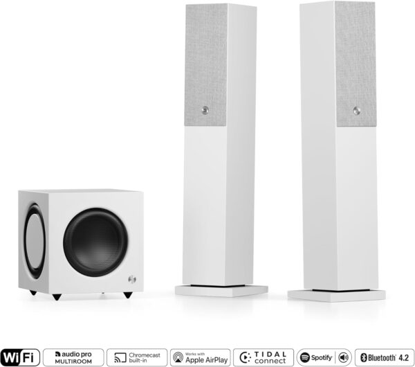 Audio Pro A38 Wireless Bluetooth Floorstanding Speakers | WiFi, HiFi, Multiroom Home Entertainment Stereo | Compatible w/Airplay 2, Spotify | for Ultimate TV Sound | White - Image 7