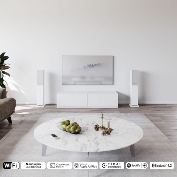 Audio Pro A38 Wireless Bluetooth Floorstanding Speakers | WiFi, HiFi, Multiroom Home Entertainment Stereo | Compatible w/Airplay 2, Spotify | for Ultimate TV Sound | White - Image 2