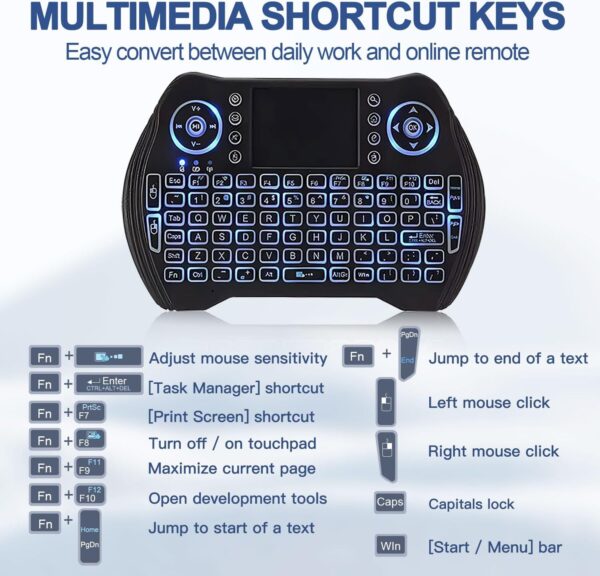 EASYTONE Backlit Mini Wireless Keyboard with Touchpad Mouse Combo Remote Control with Rechargeable Li-ion Battery and Multimedia Keys for Android TV Box HTPC PS3 Smart TV PC X-Box Linux Windows MacOS - Image 5