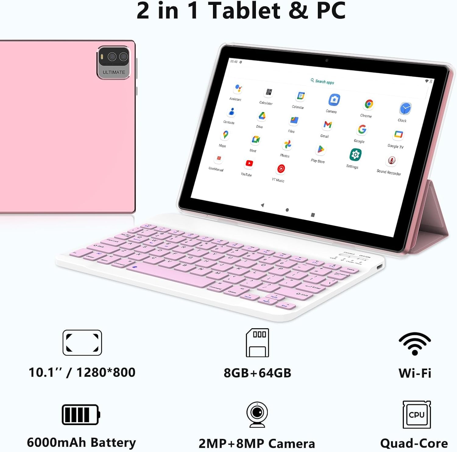 Android Tablet 2 in 1 Tablets 10 Inch Tablet with Keyboard Mouse Case Stylus Android 14 Tableta 8GB+64GB 1TB Expansion Computer 10.1" Tab 2MP+8MP Dual Camera 6000mAh Battery Bluetooth 5G WIFI Tableta. - Image 5