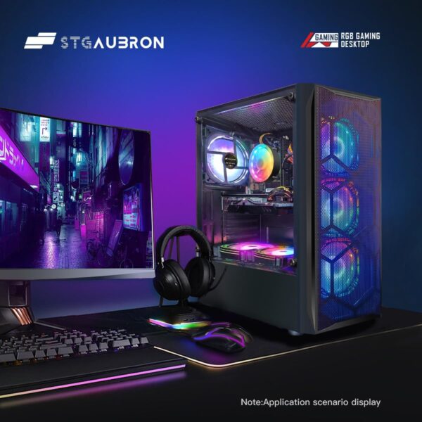 STGAubron Gaming PC Desktop Computer, Intel Core I7 up to 3.9 GHz, Radeon RX 580 8G, 16G RAM, 512G SSD, WiFi, Bluetooth 5.0, RGB Fan x6, RGB BT Sound Bar, Windows 10 Home - Image 4