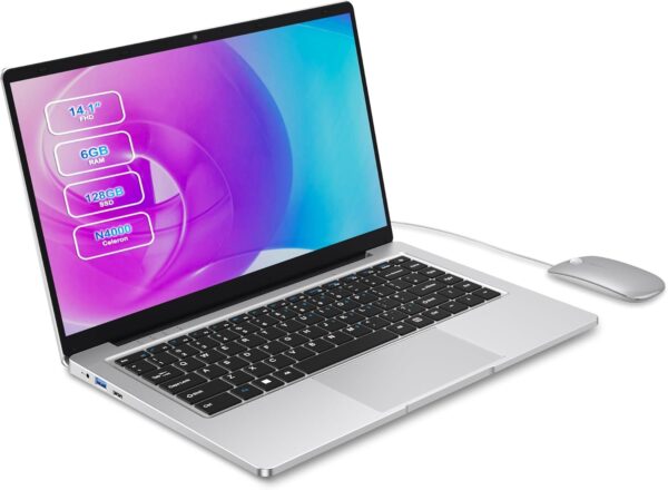 Laptop Computer, 14.1" Dual-Core Cerelon N4000 6GB RAM 128GB SSD Portable Laptop, 1366x768 IPS Display Fanless Design Laptop, WiFi 2.4/5G, Bluetooth 5.0, USB 3.0, Mini HDMI, Include USB-C Hub