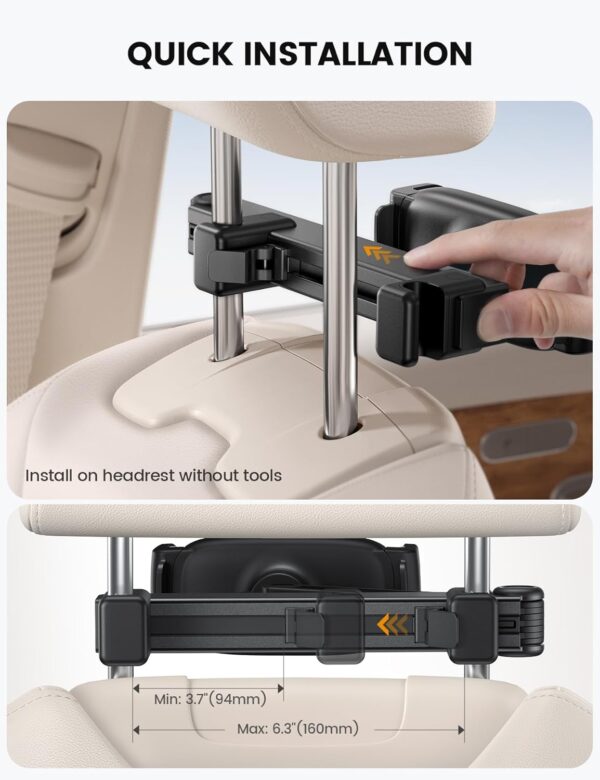Lamicall Car Headrest Tablet Holder - [Lockable] [3 in 1 Extension Arm] Upgrade Tablet Mount for Car Backseat, Road Trip Essentials for Kids, for iPad Pro, Air, Mini, Galaxy, Fire HD, 4.7-13" Tablets - Image 5
