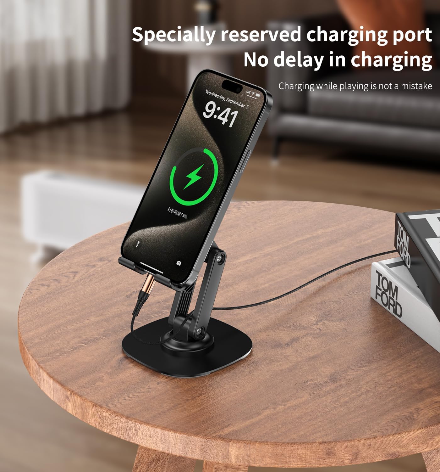 360° Cell Phone Stand for Desk, Cell iPhone Holder for Desk Foldable Office Desk Phone Stand for Video Recording Adjustable Travel Phone Mobile Stand for All Smartphones,iPhone,iPad,Switch(K69-Black) - Image 5