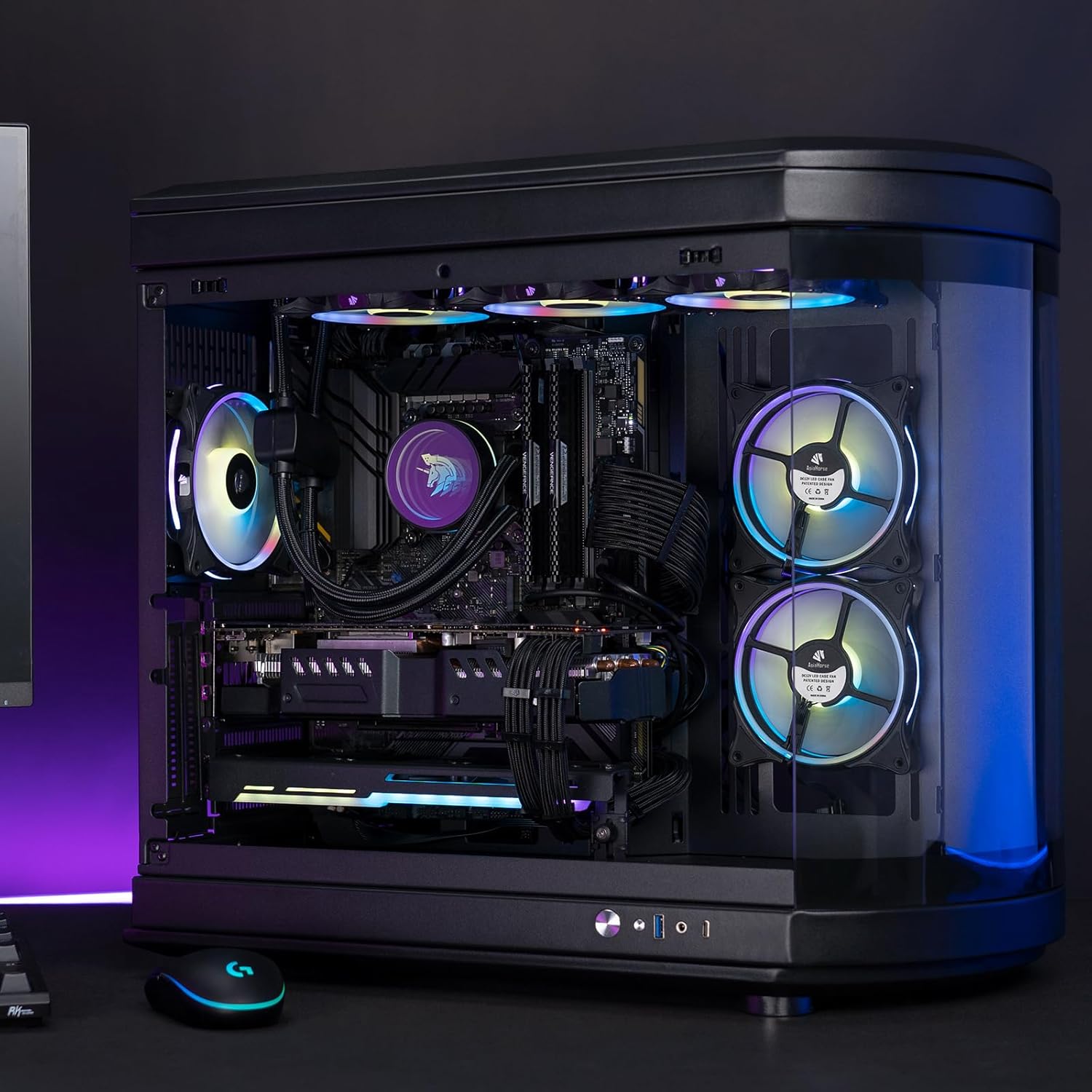 AsiaHorse FS-9002 Pro 120mm RGB Case Fan, 26 LED ARGB and Double LED Lingting Loops, 800-1800rpm Pwm Case Fan with Motherboard Sync/Analog Controller(6 Pack, Black) - Image 5