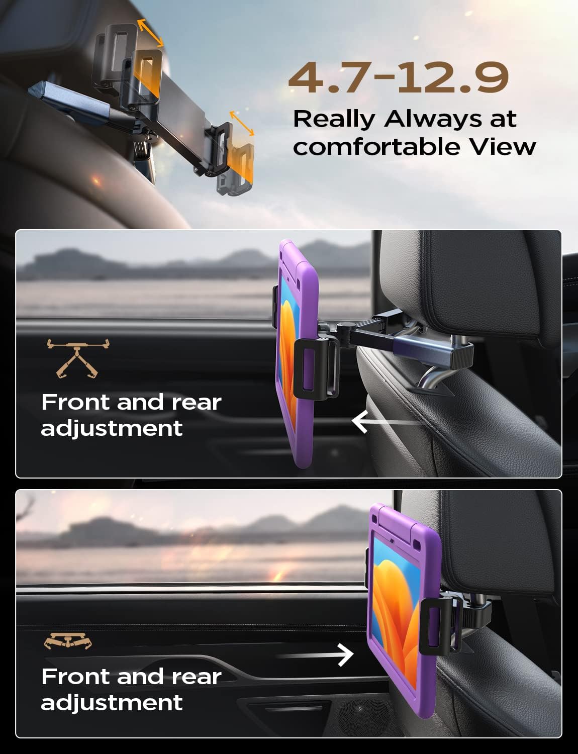 LISEN Tablet iPad Holder for Car Mount Headrest Must Have, iPad Car Holder Back Seat Travel Accessories Long Road Trip Essentials for Kids Black - Image 4